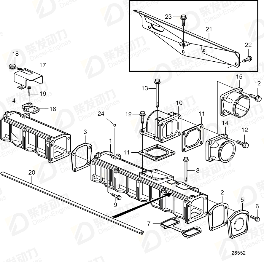 VOLVO Inlet manifold, air intake on the top 20792905 Drawing